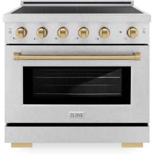 imageZLINE Autograph Edition 36 in 52 cu ft Paramount Induction Range with 5 Element Cooktop and Electric Convection Oven in Satin Stainless Steel with Champagne Bronze Accents SINRSZ36CB