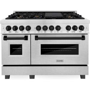 imageZLINE Autograph Edition 48 in 60 cu ft Legacy Dual Fuel Range with 7 Burner Gas Cooktop and 2 Electric Ovens in Satin Stainless Steel and Matte Black Accents RASZSN48MB