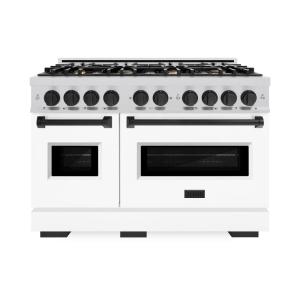 imageZLINE Autograph Edition 48 in 67 cu ft Classic Double Oven Dual Fuel Range with 8 Burner Gas Cooktop in Stainless Steel with White Matte Door and Matte Black Accents CDRZWM48MB