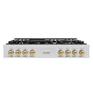 imageZLINE Autograph Edition 48 in Classic Gas Rangetop with 8 Burners and Porcelain Cooktop in Stainless Steel with Champagne Bronze Accents RTZ48CB