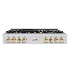 imageZLINE Autograph Edition 48 in Classic Gas Rangetop with 8 Burners and Porcelain Cooktop in Stainless Steel with Polished Gold Accents RTZ48G