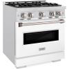 imageZLINE 30 in 42 cu ft Classic Dual Fuel Range with 4 Burner Gas Cooktop and Electric Convection Oven in Satin Stainless Steel with White Matte Door CDRSWM30