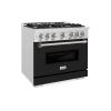 imageZLINE 36 in 52 cu ft Classic Dual Fuel Range with 6 Burner Gas Cooktop and Electric Convection Oven in Satin Stainless Steel with Black Matte Door CDRSBLM36