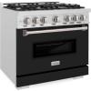 imageZLINE 36 in 52 cu ft Classic Gas Range with 6 Burner Cooktop and Convection Gas Oven in Satin Stainless Steel with Black Matte Door CGRSBLM36