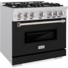 imageZLINE 36 in 52 cu ft Classic Gas Range with 6 Burner Cooktop and Convection Gas Oven in Stainless Steel with Black Matte Door CGRBLM36