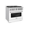 imageZLINE 36 in 52 cu ft Select Dual Fuel Range with 6 Burner Gas Cooktop and Electric Convection Oven in Stainless Steel with White Matte Door HDRWM36