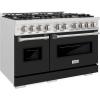 imageZLINE 48 in 67 cu ft Classic Double Oven Gas Range with 8 Burner Cooktop in Satin Stainless Steel with Black Matte Doors CGRSBLM48