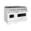 imageZLINE 48 in 67 cu ft Classic Double Oven Gas Range with 8 Burner Cooktop in Satin Stainless Steel with White Matte Doors CGRSWM48
