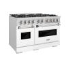 imageZLINE 48 in 67 cu ft Classic Double Oven Gas Range with 8 Burner Cooktop in Stainless Steel with White Matte Doors CGRWM48