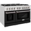 imageZLINE 48 in 67 cu ft Select Double Oven Gas Range with 8 Burner Cooktop in Satin Stainless Steel with Black Matte Doors HGRSBLM48