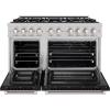 imageZLINE 48 in 67 cu ft Select Double Oven Gas Range with 8 Burner Cooktop in Satin Stainless Steel with Black Matte Doors HGRSBLM48