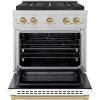 imageZLINE Autograph 30 in 42 cu ft Paramount Dual Fuel Range with 4 Burner DuoPro Cooktop and Electric Convection Oven in Satin Stainless Steel with White Door and Bronze Accents PSDRSZWM30CB
