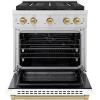 imageZLINE Autograph 30 in 42 cu ft Paramount Dual Fuel Range with 4 Burner DuoPro Cooktop and Electric Convection Oven in Stainless Steel with White Door and Champagne Bronze Accents PSDRZWM30CB