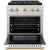 imageZLINE Autograph 30 in 42 cu ft Paramount Dual Fuel Range with 4 Burner DuoPro Cooktop and Electric Convection Oven in Stainless Steel with White Door and Polished Gold Accents PSDRZWM30G