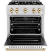 imageZLINE Autograph 30 in Classic Dual Fuel Satin Steel Range wWhite amp Gold Accents