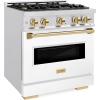 imageZLINE Autograph 30 in Classic Dual Fuel Satin Steel Range wWhite amp Gold Accents