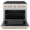 imageZLINE Autograph 36 in 52 cu ft Paramount Dual Fuel Range with 6 Burner DuoPro Cooktop and Electric Convection Oven in Satin Stainless Steel with White Door and Gold Accents PSDRSZWM36G