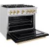 imageZLINE Autograph 36 in Classic Dual Fuel Satin Steel Range wBlack amp Gold Accents