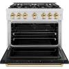 imageZLINE Autograph 36 in Classic Dual Fuel Satin Steel Range wBlack amp Gold Accents