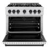 imageZLINE Autograph 36 in Classic Dual Fuel Satin Steel Range wWhite amp Black Accents