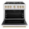 imageZLINE Autograph 36 in Classic Dual Fuel Satin Steel Range wWhite amp Bronze Accents