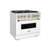 imageZLINE Autograph 36 in Classic Dual Fuel Satin Steel Range wWhite amp Bronze Accents