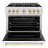 imageZLINE Autograph 36 in Classic Dual Fuel Satin Steel Range wWhite amp Gold Accents