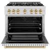 imageZLINE Autograph 36 in Select Dual Fuel Satin Steel Range wWhite amp Gold Accents HDRSZWM36G