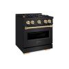 imageZLINE Autograph Edition 30 in 42 cu ft Classic Dual Fuel Range with 4 Burner Gas Cooktop and Electric Convection Oven in Black Stainless Steel with Polished Gold Accents CDRBZ30G