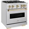 imageZLINE Autograph Edition 30 in 42 cu ft Classic Dual Fuel Range with 4 Burner Gas Cooktop and Electric Convection Oven in Satin Stainless Steel with Champagne Bronze Accents CDRSZ30CB
