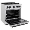 imageZLINE Autograph Edition 30 in 42 cu ft Classic Dual Fuel Range with 4 Burner Gas Cooktop and Electric Convection Oven in Satin Stainless Steel with Matte Black Accents CDRSZ30MB
