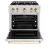 imageZLINE Autograph Edition 30 in 42 cu ft Classic Dual Fuel Range with 4 Burner Gas Cooktop and Electric Convection Oven in Satin Stainless Steel with Polished Gold Accents CDRSZ30G