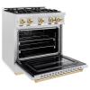 imageZLINE Autograph Edition 30 in 42 cu ft Classic Dual Fuel Range with 4 Burner Gas Cooktop and Electric Convection Oven in Satin Stainless Steel with Polished Gold Accents CDRSZ30G