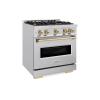 imageZLINE Autograph Edition 30 in 42 cu ft Classic Dual Fuel Range with 4 Burner Gas Cooktop and Electric Convection Oven in Stainless Steel with Champagne Bronze Accents CDRZ30CB