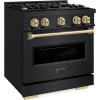 imageZLINE Autograph Edition 30 in 42 cu ft Classic Gas Range with 4 Burner Cooktop and Convection Gas Oven in Black Stainless Steel and Champagne Bronze Accents CGRBZ30CB