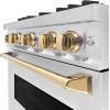 imageZLINE Autograph Edition 30 in 42 cu ft Classic Gas Range with 4 Burner Cooktop and Convection Gas Oven in Satin Stainless Steel and Polished Gold Accents CGRSZ30G
