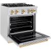 imageZLINE Autograph Edition 30 in 42 cu ft Classic Gas Range with 4 Burner Cooktop and Convection Gas Oven in Satin Stainless Steel and Polished Gold Accents CGRSZ30G