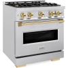 imageZLINE Autograph Edition 30 in 42 cu ft Classic Gas Range with 4 Burner Cooktop and Convection Gas Oven in Satin Stainless Steel and Polished Gold Accents CGRSZ30G