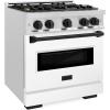 imageZLINE Autograph Edition 30 in 42 cu ft Classic Gas Range with 4 Burner Cooktop and Convection Gas Oven in Satin Stainless Steel with White Matte Door and Matte Black Accents CGRSZWM30MB