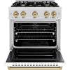 imageZLINE Autograph Edition 30 in 42 cu ft Classic Gas Range with 4 Burner Cooktop and Convection Gas Oven in Satin Stainless Steel with White Matte Door and Champagne Bronze Accents CGRSZWM30CB