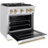 imageZLINE Autograph Edition 30 in 42 cu ft Classic Gas Range with 4 Burner Cooktop and Convection Gas Oven in Satin Stainless Steel with White Matte Door and Champagne Bronze Accents CGRSZWM30CB