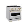 imageZLINE Autograph Edition 30 in 42 cu ft Classic Gas Range with 4 Burner Cooktop and Convection Gas Oven in Stainless Steel and Polished Gold Accents CGRZ30G
