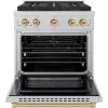 imageZLINE Autograph Edition 30 in 42 cu ft Paramount Dual Fuel Range with 4 Burner DuoPro Cooktop and Electric Convection Oven in Satin Stainless Steel and Champagne Bronze Accents PSDRSZ30CB