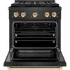 imageZLINE Autograph Edition 30 in 42 cu ft Paramount Gas Range with 4 Burner DuoPro Cooktop and Convection Gas Oven in Black Satin Stainless Steel and Polished Gold Accents PSGRBSZ30G