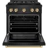 imageZLINE Autograph Edition 30 in 42 cu ft Paramount Gas Range with 4 Burner DuoPro Cooktop and Convection Gas Oven in Black Stainless Steel and Polished Gold Accents PSGRBZ30G