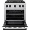 imageZLINE Autograph Edition 30 in 42 cu ft Paramount Gas Range with 4 Burner DuoPro Cooktop and Convection Gas Oven in Satin Stainless Steel with White Door and Matte Black Accents PSGRSZWM30MB