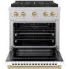 imageZLINE Autograph Edition 30 in 42 cu ft Paramount Gas Range with 4 Burner DuoPro Cooktop and Convection Gas Oven in Satin Stainless Steel with White Door and Bronze Accents PSGRSZWM30CB