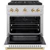 imageZLINE Autograph Edition 30 in 42 cu ft Paramount Gas Range with 4 Burner DuoPro Cooktop and Convection Gas Oven in Satin Stainless Steel with White Door and Polished Gold Accents PSGRSZWM30G