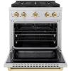 imageZLINE Autograph Edition 30 in 42 cu ft Paramount Gas Range with 4 Burner DuoPro Cooktop and Convection Gas Oven in Stainless Steel with Polished Gold Accents PSGRZ30G