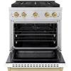 imageZLINE Autograph Edition 30 in 42 cu ft Paramount Gas Range with 4 Burner DuoPro Cooktop and Convection Gas Oven in Stainless Steel with White Door and Champagne Bronze Accents PSGRZWM30CB